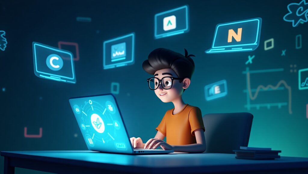 Best AI Tools for Students in 3D Animated Study Setup – Indian Student Learning with AI Tools