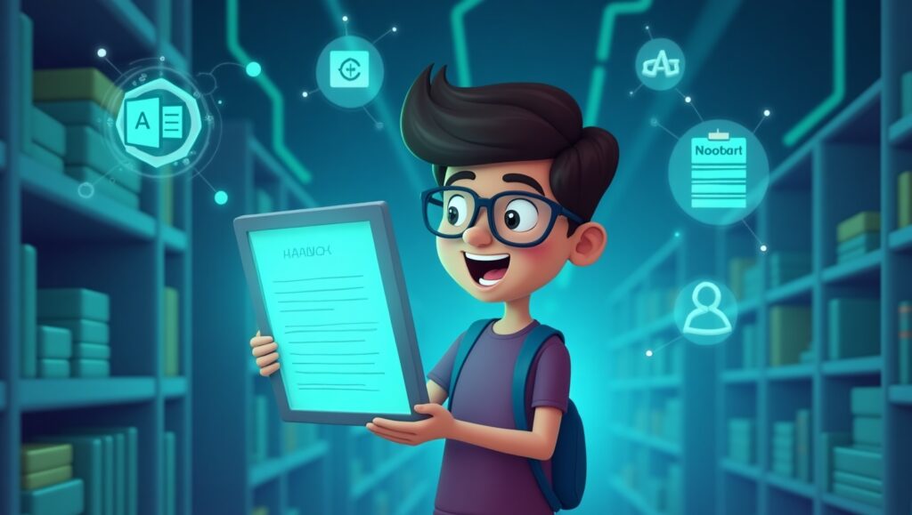 Indian Student Using AI Tools for Homework and Notes in 3D Animated Style