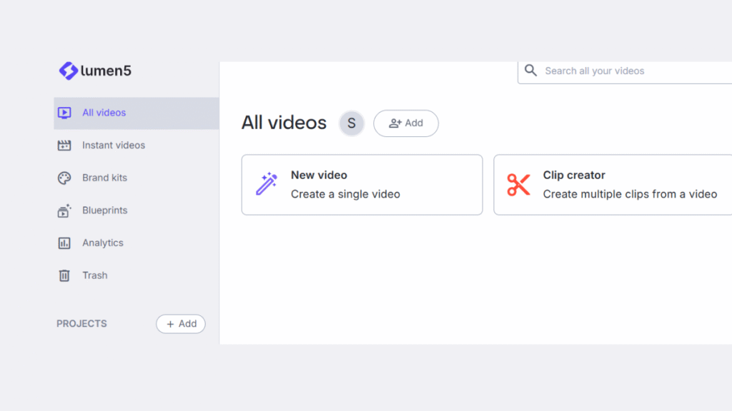 Lumen5 AI dashboard with storyboard timeline and video preview panel.