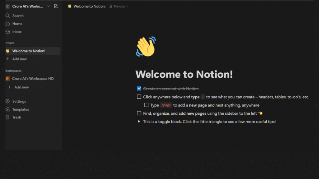 Notion AI dashboard showing document editing and AI writing suggestions.